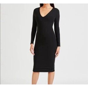 Express NWOT V Neck Long Sleeve Stretch Bodycon Essential Basic Black Dress S